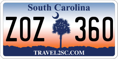 SC license plate ZOZ360