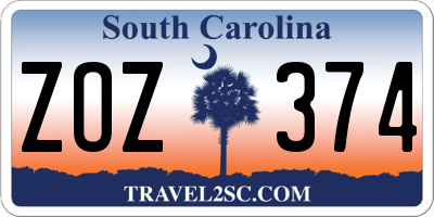 SC license plate ZOZ374