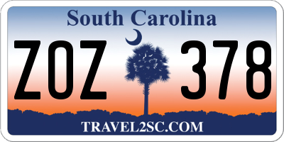SC license plate ZOZ378