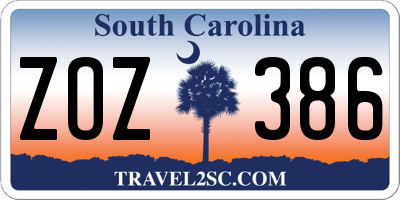 SC license plate ZOZ386