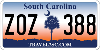 SC license plate ZOZ388
