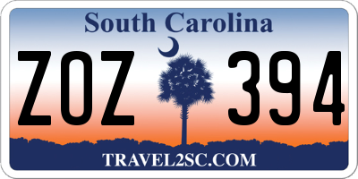 SC license plate ZOZ394