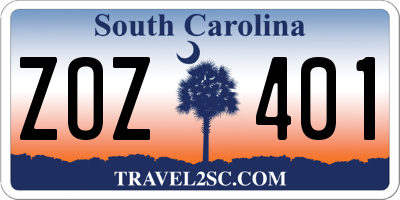 SC license plate ZOZ401