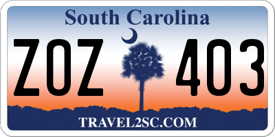 SC license plate ZOZ403