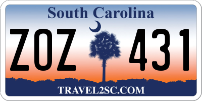SC license plate ZOZ431
