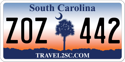 SC license plate ZOZ442