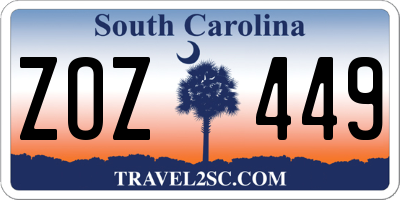 SC license plate ZOZ449