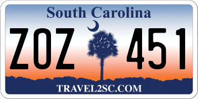 SC license plate ZOZ451