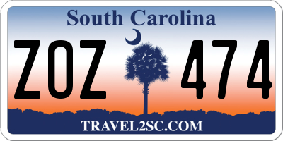 SC license plate ZOZ474