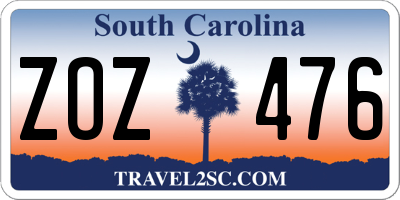 SC license plate ZOZ476