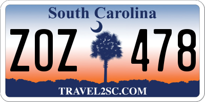 SC license plate ZOZ478