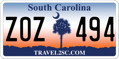 SC license plate ZOZ494