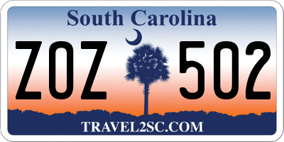 SC license plate ZOZ502