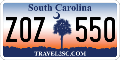 SC license plate ZOZ550
