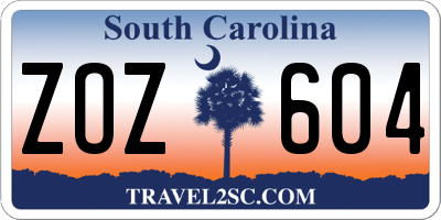 SC license plate ZOZ604