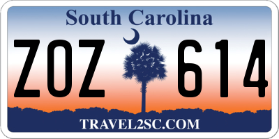 SC license plate ZOZ614