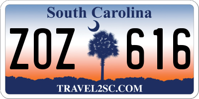 SC license plate ZOZ616