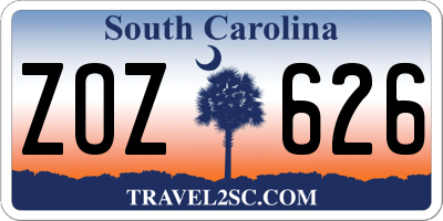 SC license plate ZOZ626