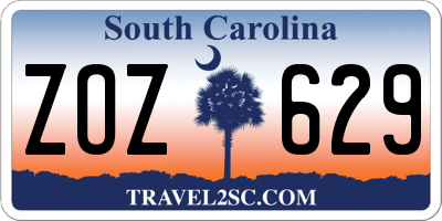 SC license plate ZOZ629