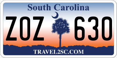SC license plate ZOZ630