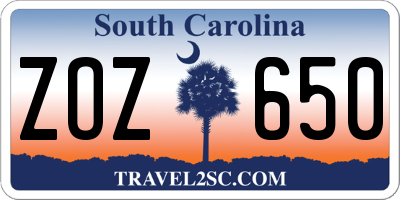 SC license plate ZOZ650