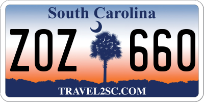 SC license plate ZOZ660