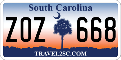 SC license plate ZOZ668