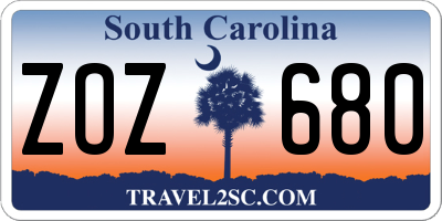 SC license plate ZOZ680