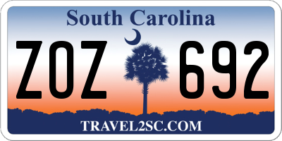 SC license plate ZOZ692