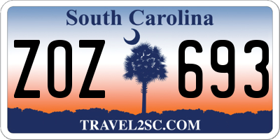 SC license plate ZOZ693