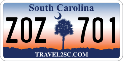 SC license plate ZOZ701