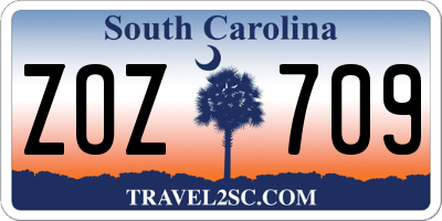 SC license plate ZOZ709