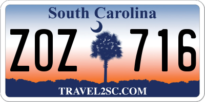 SC license plate ZOZ716