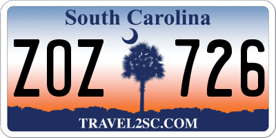SC license plate ZOZ726
