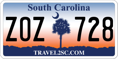 SC license plate ZOZ728