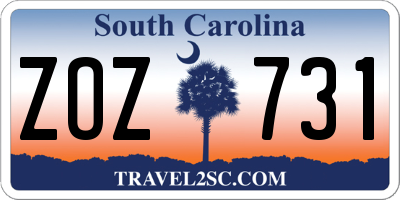 SC license plate ZOZ731
