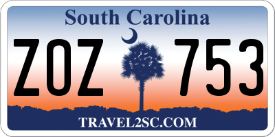 SC license plate ZOZ753