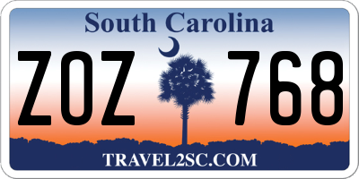SC license plate ZOZ768