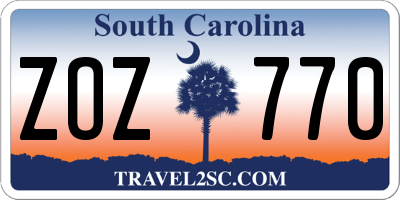 SC license plate ZOZ770