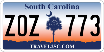 SC license plate ZOZ773