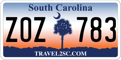 SC license plate ZOZ783