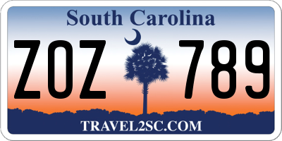 SC license plate ZOZ789