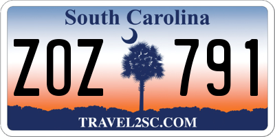 SC license plate ZOZ791