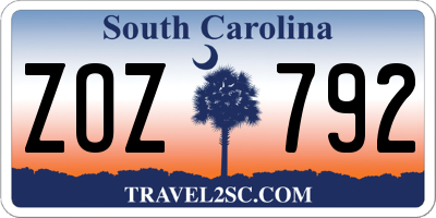 SC license plate ZOZ792