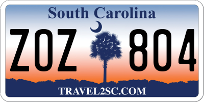 SC license plate ZOZ804