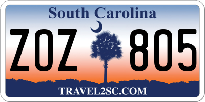 SC license plate ZOZ805