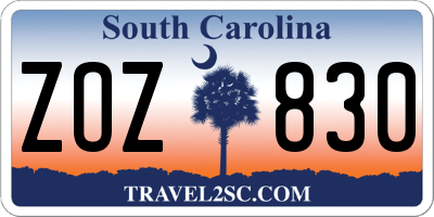 SC license plate ZOZ830