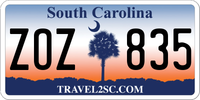SC license plate ZOZ835