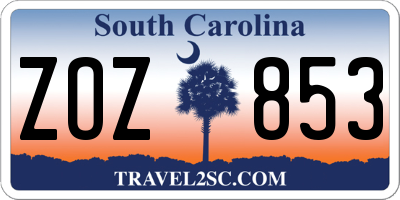 SC license plate ZOZ853