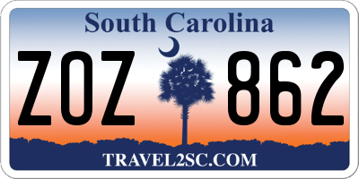 SC license plate ZOZ862